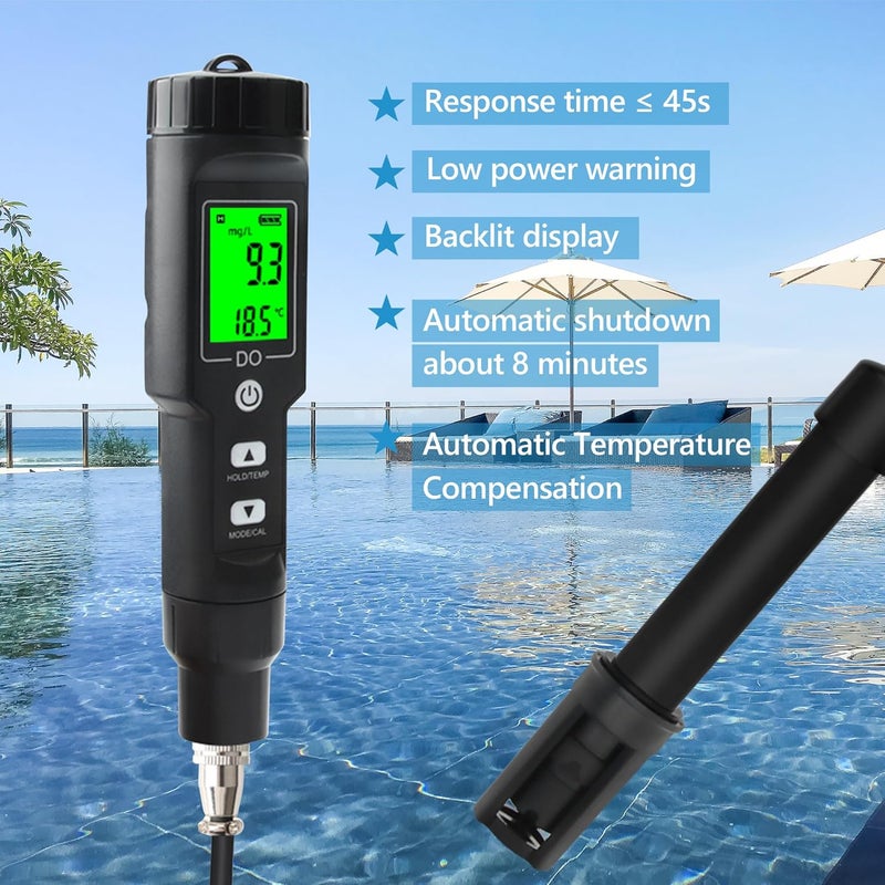 Rowyet Dissolved Oxygen Meter with ATC,Portable Dissolved Oxygen Test Kit Range 0.0-40mg/L,DO Meter with Electrode Filling Fluid,Water Test Kit for Swimming Pools,Aquarium,Fish Pond. - Image 5